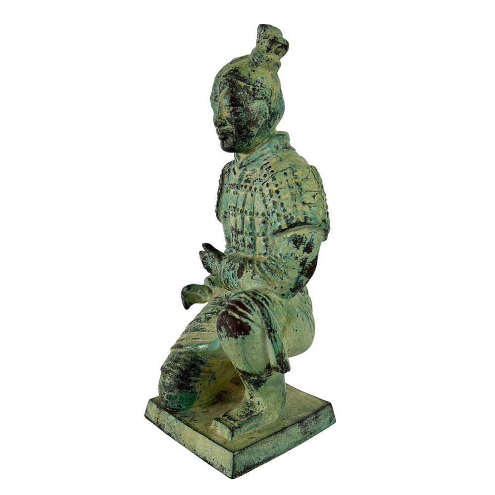 Vintage Kneeling cast iron Warrior Archer Statue Verdigris Green Patina 9.5" - Picture 6 of 6